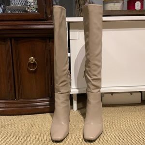Oak + Fort Taupe / Grey / Tan Knee-high boots with 3-inch block heels